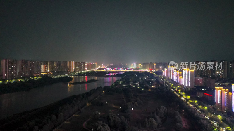 陕西宝鸡渭河两岸夜景灯光航拍图