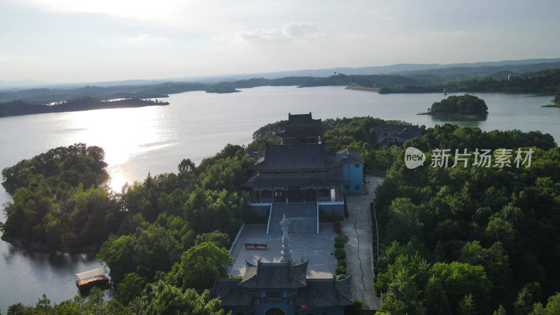 航拍湖北随州琵琶湖风景区