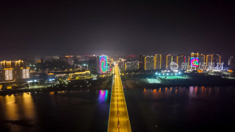 城市夜景航拍公路高楼景象