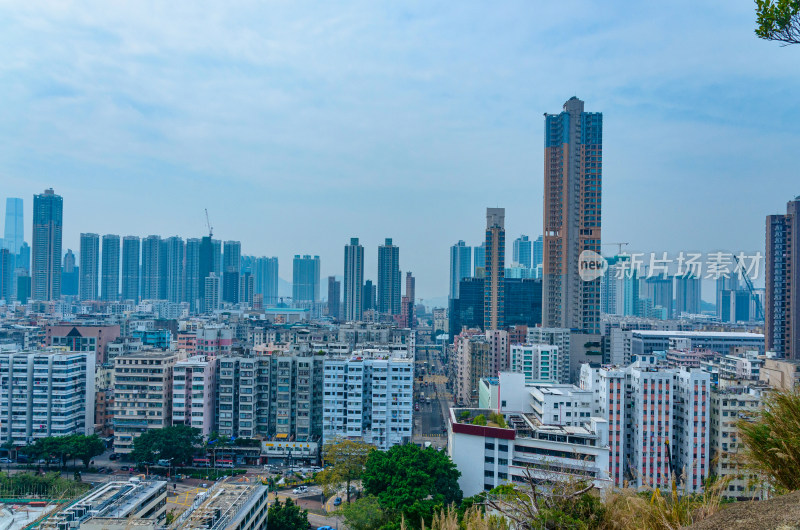 香港深水埗嘉顿山顶俯瞰城市建筑群景观