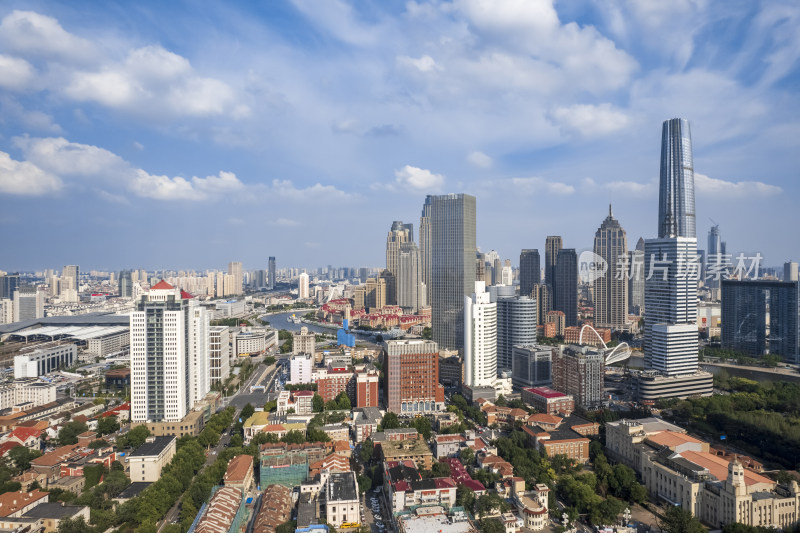 天津海河风景欧式风情街区城市建筑风光航拍