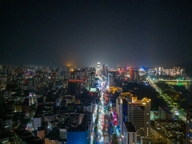 甘肃兰州夜景交通航拍图