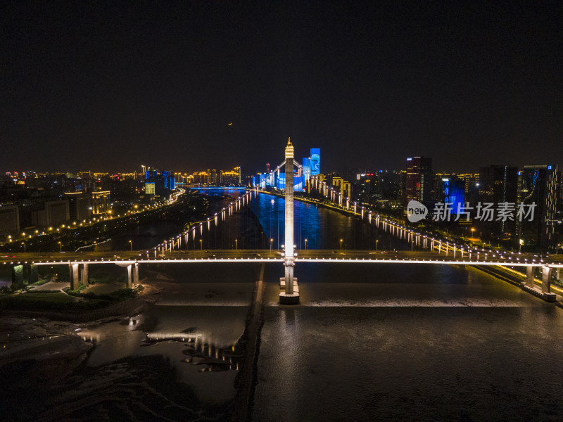 福建福州城市夜景交通航拍