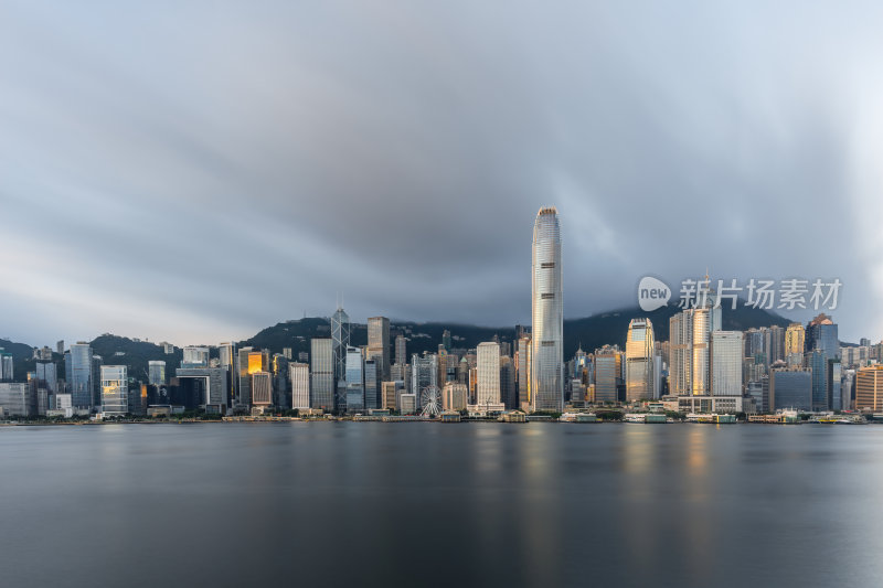 香港维多利亚港CBD中环日出夜景繁华都市