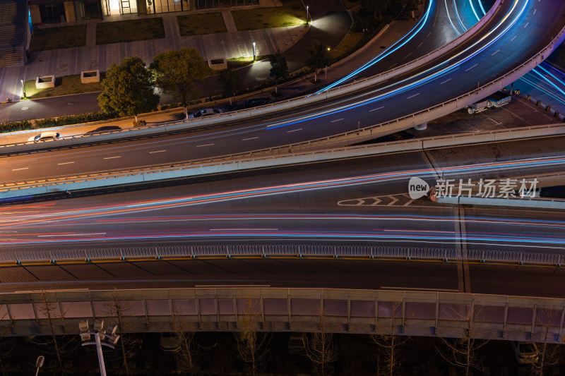 俯拍城市高架桥夜景车流