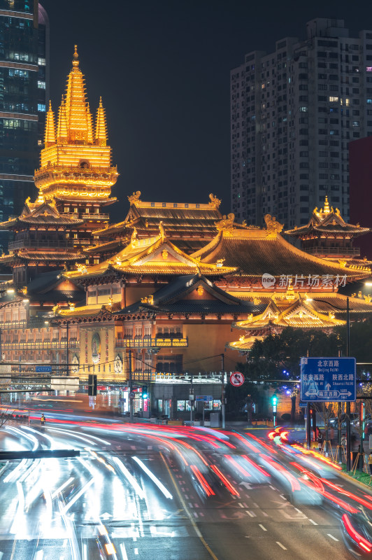 上海静安寺夜景城市风光