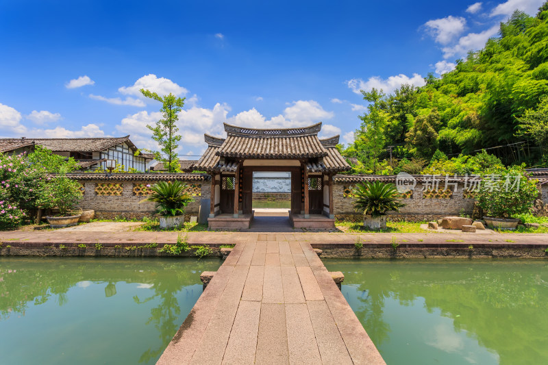 中式庭院石桥水景景观