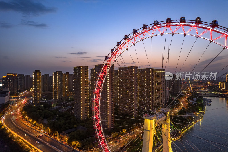 天津之眼摩天轮城市夜景航拍