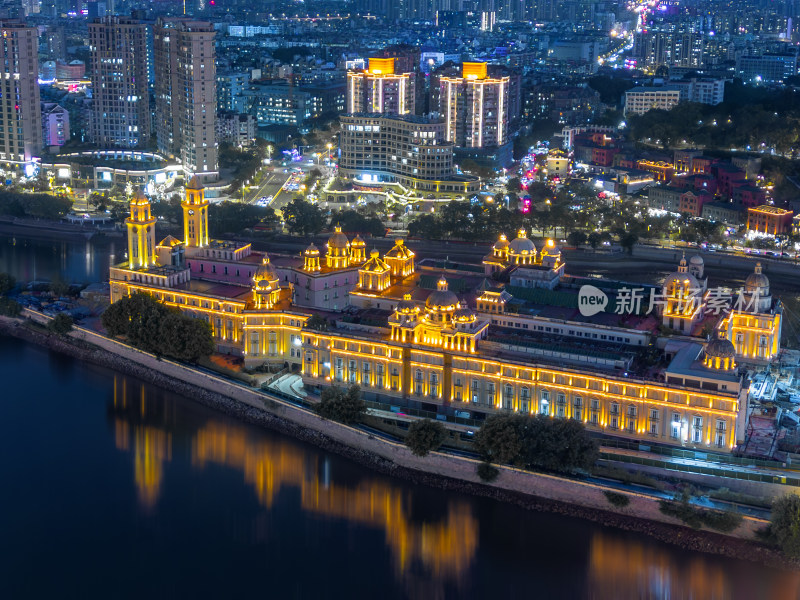 航拍福州中洲岛夜景