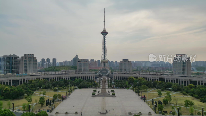 航拍湖南株洲神农城4A景区炎帝广场