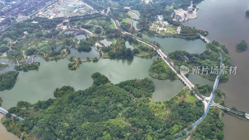 四川眉山东坡城市湿地公园航拍图