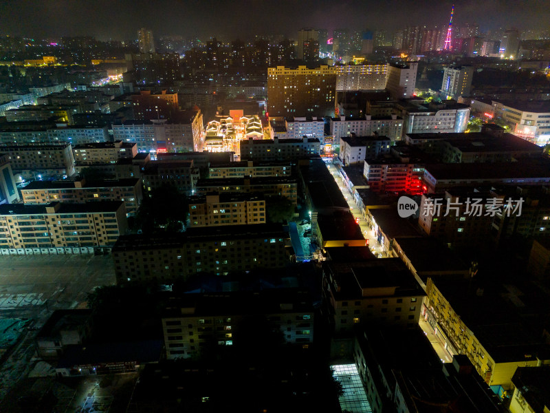 甘肃张掖夜景灯光航拍图