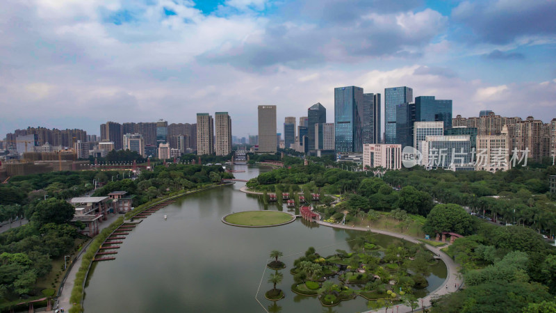 广东佛山千灯湖城市风光航拍