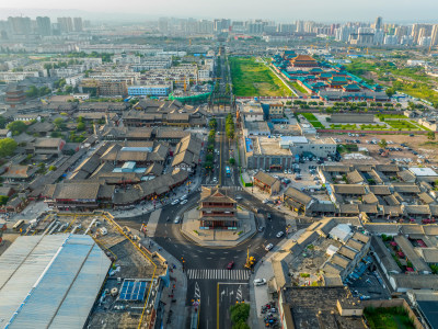 山西省大同市古城景区航拍高视角风光