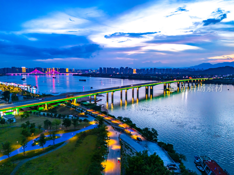 航拍广东清远城市地标建筑