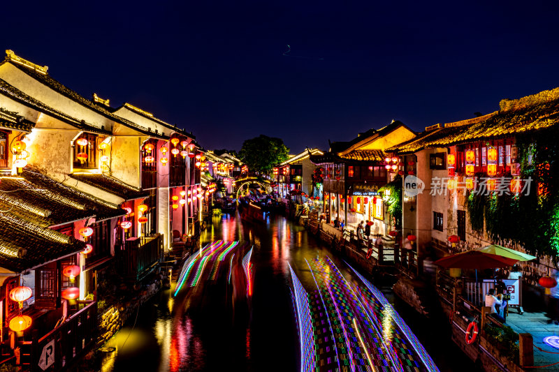 苏州七里山塘山塘街夜景夜色