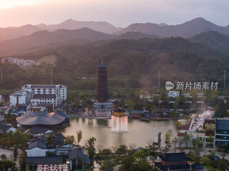 江西上饶网红景点婺女洲日落夜景航拍