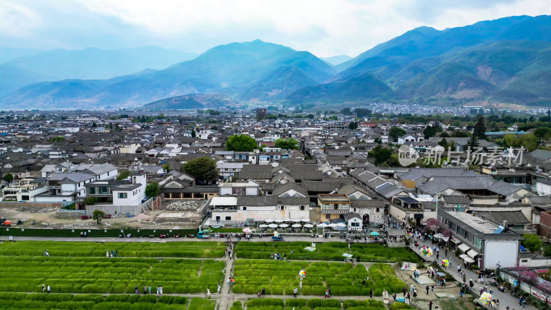 云南大理喜洲古城著名旅游景区航拍