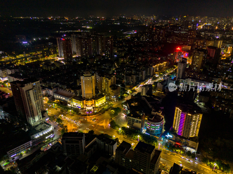 四川自贡城市夜景灯光航拍图