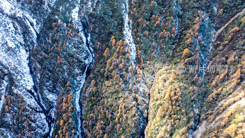 四川阿坝理小路的山区秋日风景