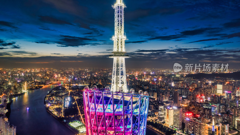 广州塔夜景鸟瞰全景