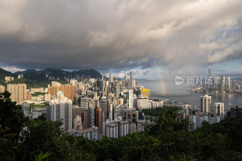 香港维多利亚港CBD中环夜景日出繁华都市