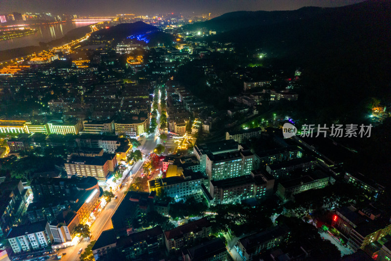 湖南长沙湘江两岸夜景灯光航拍摄影