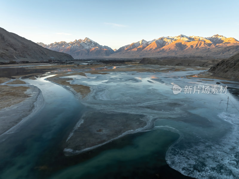 新疆喀什塔县帕米尔高原塔合曼湿地河道航拍