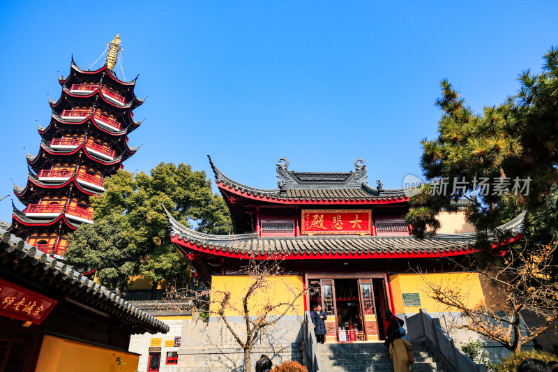 晴朗天空下的南京千年古刹鸡鸣寺