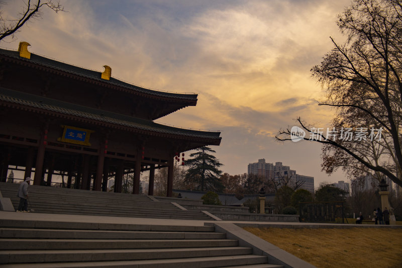 兴庆宫公园古风建筑广场全景