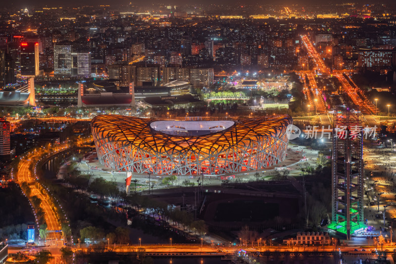 北京国家体育场鸟巢夜景特写