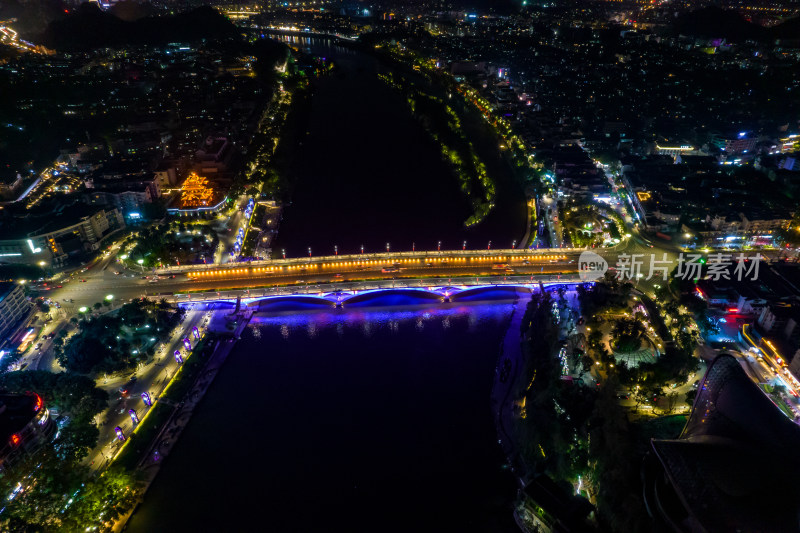 广西桂林解放大桥夜景航拍摄影图