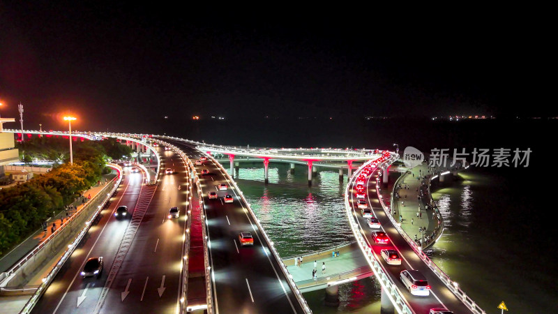 福建厦门演武大桥夜景交通航拍