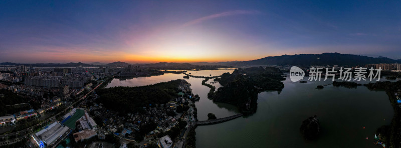 广东肇庆城市晚霞夜幕降临星湖航拍全景图