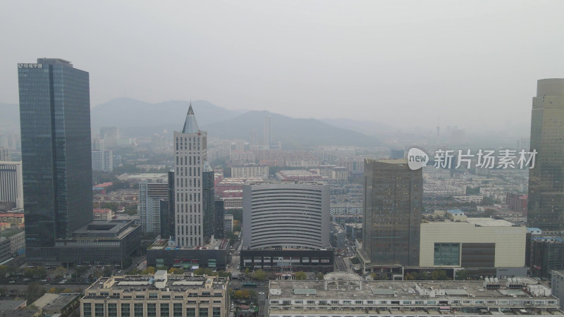 航拍山东济南城市建设地标建筑