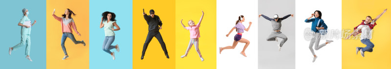 多人物跳跃动作素材