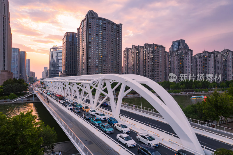 天津海河进步桥城市夜景航拍