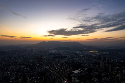 江门城市晚霞航拍图