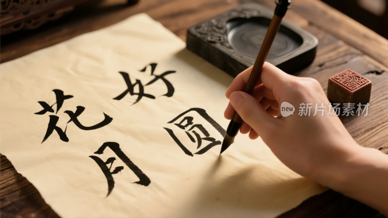 中秋节写书法花好月圆传统文化艺术背景