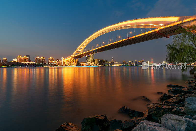 上海卢浦大桥夜景城市桥梁风光