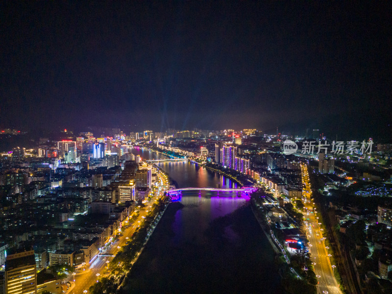 福建三明沙溪夜景航拍图