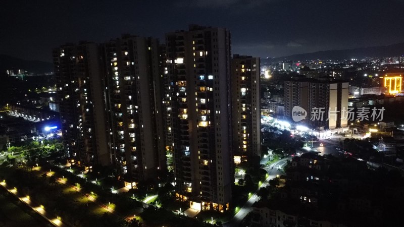 航拍广东省东莞市清溪镇夜景城市风光