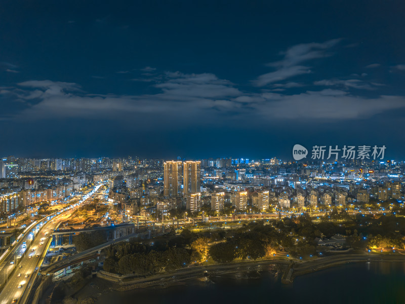 航拍福州闽江两岸夜景