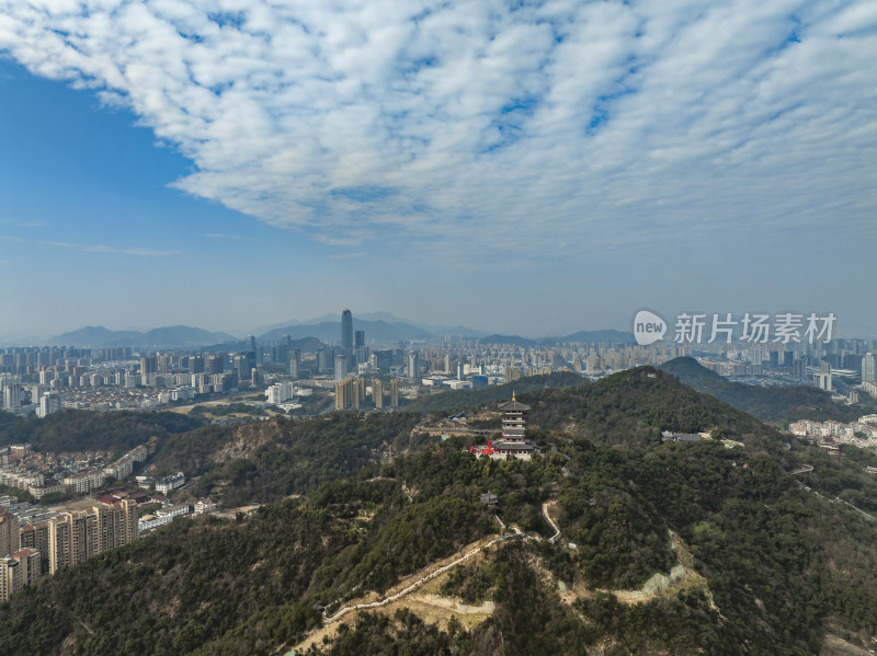 浙江台州椒江白云阁白云山中式古建筑航拍