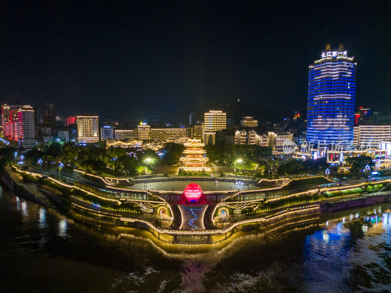 四川宜宾和江楼夜景航拍图