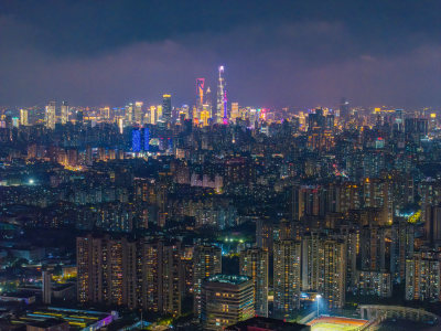 航拍上海摩天大楼陆家嘴城市夜景内透