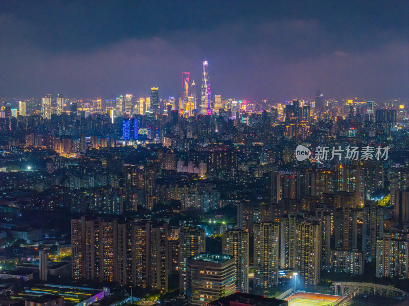 航拍上海摩天大楼陆家嘴城市夜景内透