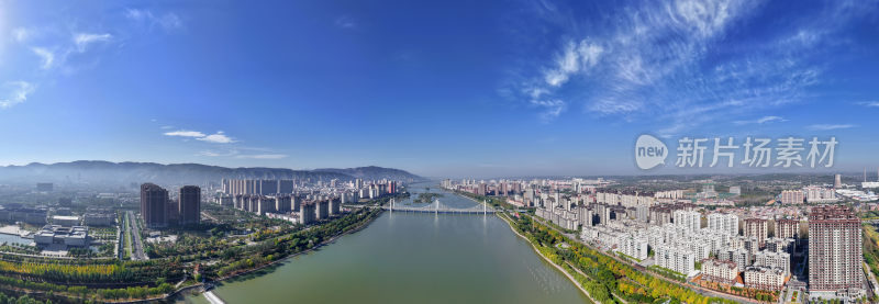 城市风景背景秋天河流建筑楼房生态人居环境