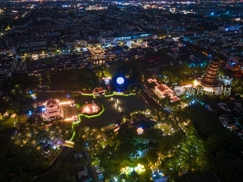 航拍苏州盘门景区中秋灯会夜景