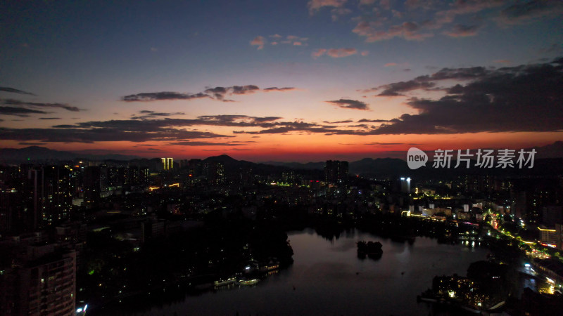 郴州晚霞夜景航拍图